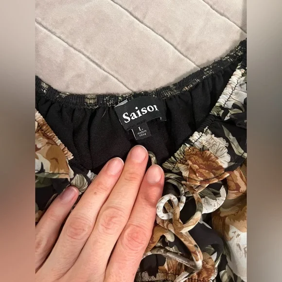 En Saison Meadow Poplin Puff-Sleeve Tiered Midi Dress (Elegant Floral), Sz L - Picture 6 of 9